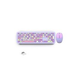 Kit Teclado Y Mouse Acteck Creator Chic Colors Mk475 Inalambrico Con Receptror Usb 2.4 Ghz Morado