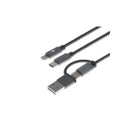 Cable Multifuncional Xtech Xtc-560 Usb-A/C Hembra A Usb-C Microusb-A/Lightning Hembra 1.2M Gris