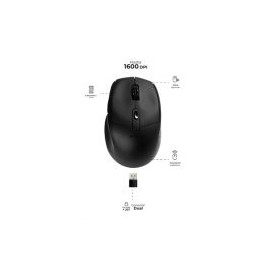 Mouse Acteck Óptico Optimize Ergo Mi680 1600Dpi 6 Botones Ergonomico Inalámbrico Usb Negro Ac-934077