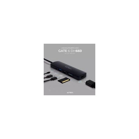 Hub Acteck Usb-C 3.2 Macho 1X Usb A 3.0 1X Usb A 2.0 1X Sd 1X Hdmi Negro Ac-934619