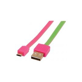 Cable Micro Usb Manhattan Plano 1.0M Rosa/Verde 391443